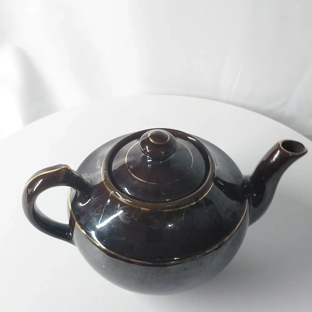 Vintage Japanese Moriage Redware Teapot Brown Betty Gold Backstamp Export 7